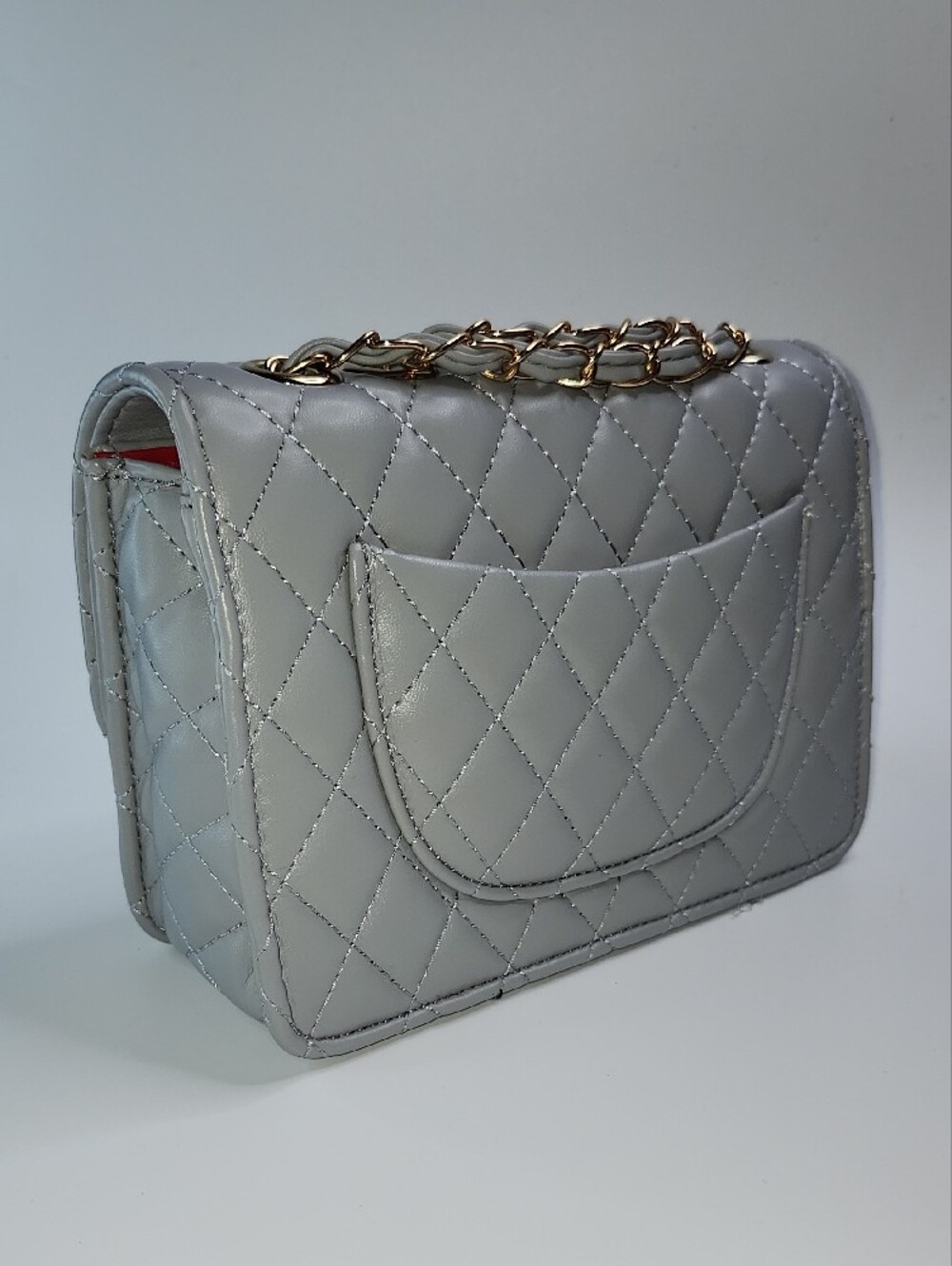 Crossbody Quilted Mini Flap in Light Gray with Gold Hardware - Picture 3 of 8